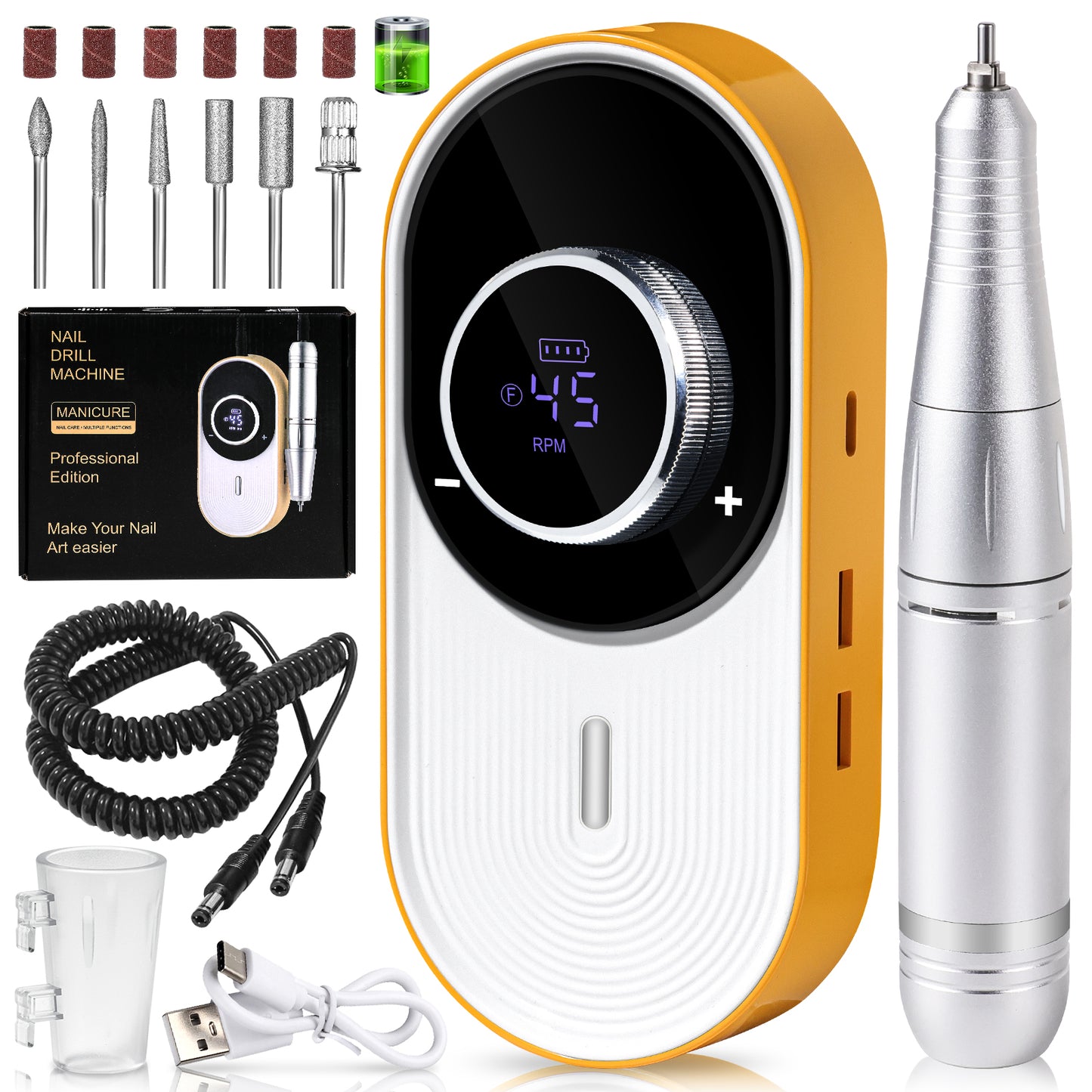 Nail Drill Machine - 4500RPM Nail Drills For Acrylic Nails Professional With 6 Drill Bits For Electric Nail File Manicure Pedicure Home Use