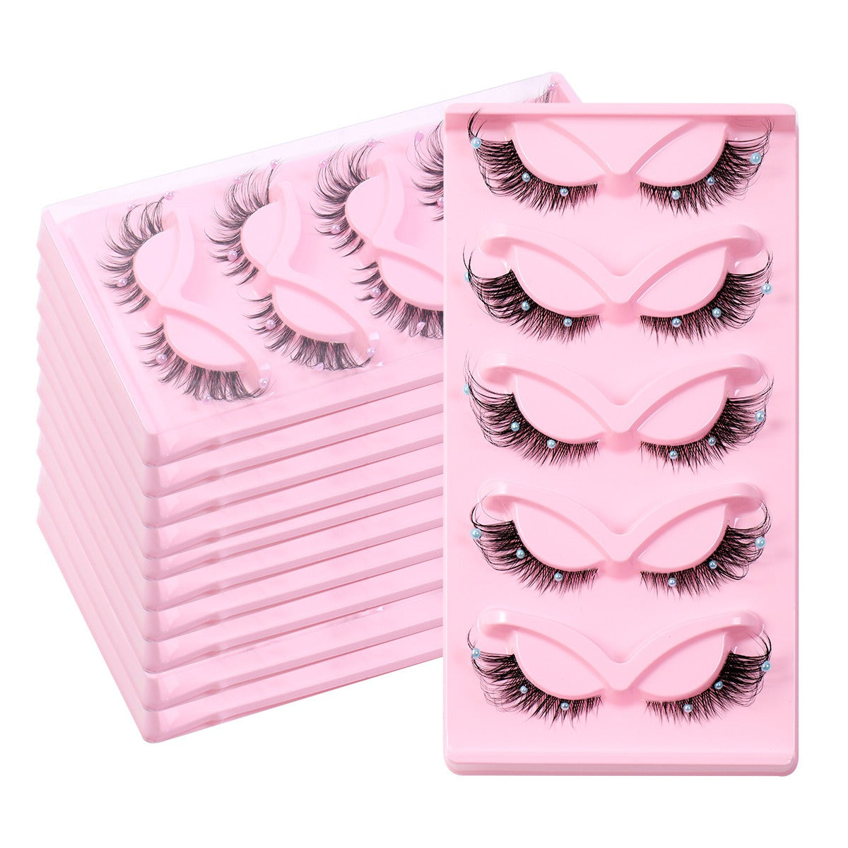 5 Pairs False Lashes Eyelashes Extension Cluster, Clear Band Corner Foxy Winged Cat Eye 3D Strip Lashes, Dramatic Cosmetic Makeup
