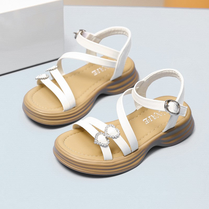 2026 Summer New Trendy Kids Sandals, Girls Soft Sole Fashion Princess Shoes, Silver Roman Sandals Children Beach Shoes