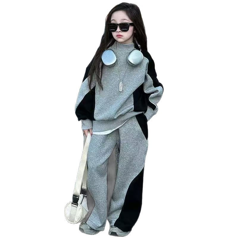 Color Matching Children And Teens Two-piece Suit Girls Casual Track Sweatpants Fashion