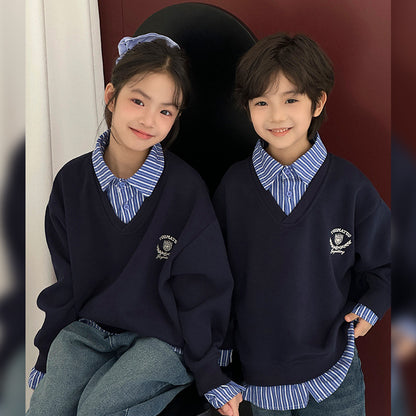 Kids FallWinter Patchwork Polo-Neck Sweater Heavyweight Coordinating Parent-ChildSibling Matching Sets For Boys And Girls