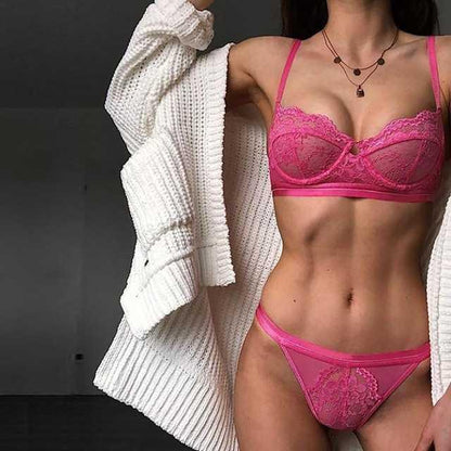 Fashion Ladies Hollow Mesh Wireless Bra Set