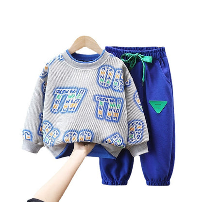Children And Teens Long Sleeves Fake Two-piece Sportswear Two-piece Suit