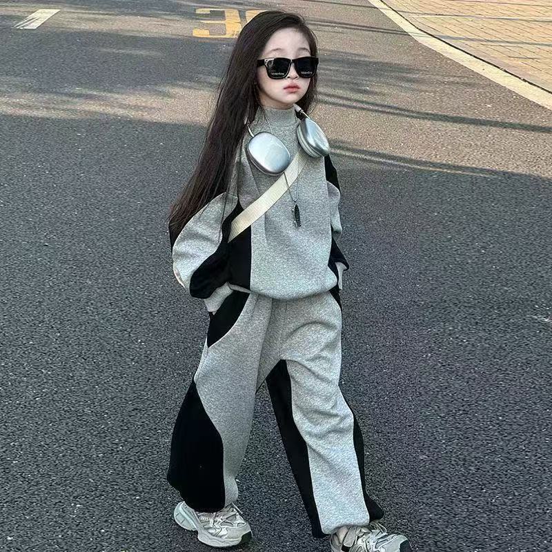 Color Matching Children And Teens Two-piece Suit Girls Casual Track Sweatpants Fashion