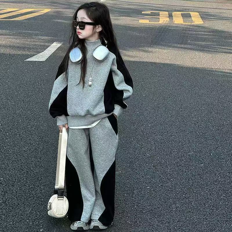 Color Matching Children And Teens Two-piece Suit Girls Casual Track Sweatpants Fashion