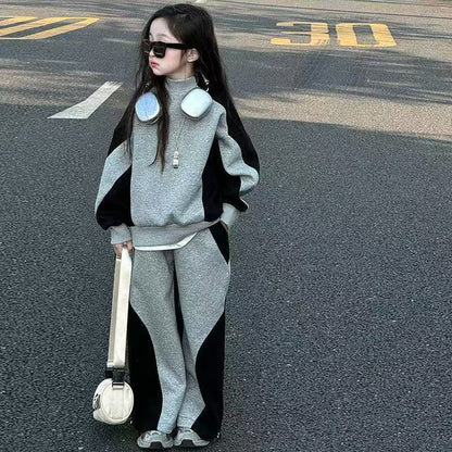 Color Matching Children And Teens Two-piece Suit Girls Casual Track Sweatpants Fashion