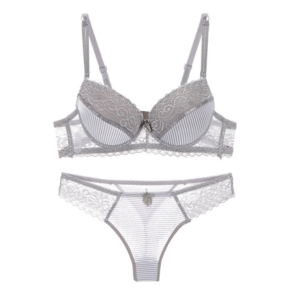 Simple Lace Bow Ladies Bra Set