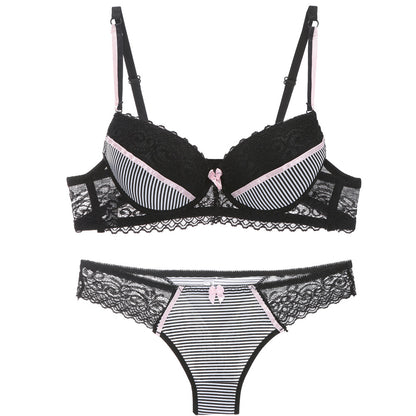 Simple Lace Bow Ladies Bra Set