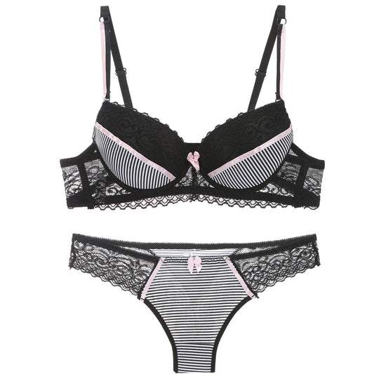 Simple Lace Bow Ladies Bra Set