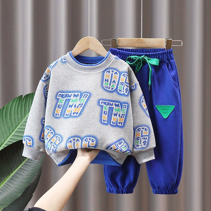Children And Teens Long Sleeves Fake Two-piece Sportswear Two-piece Suit