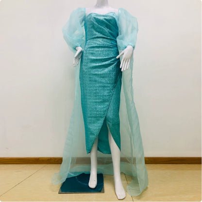 Mesh-covered Hip Ball Gown Dress
