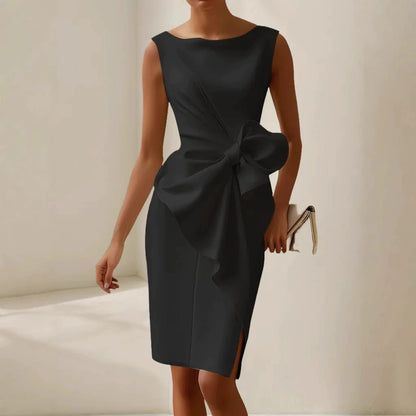 Fashion Bowknot Dress Solid Color Elegant Slim