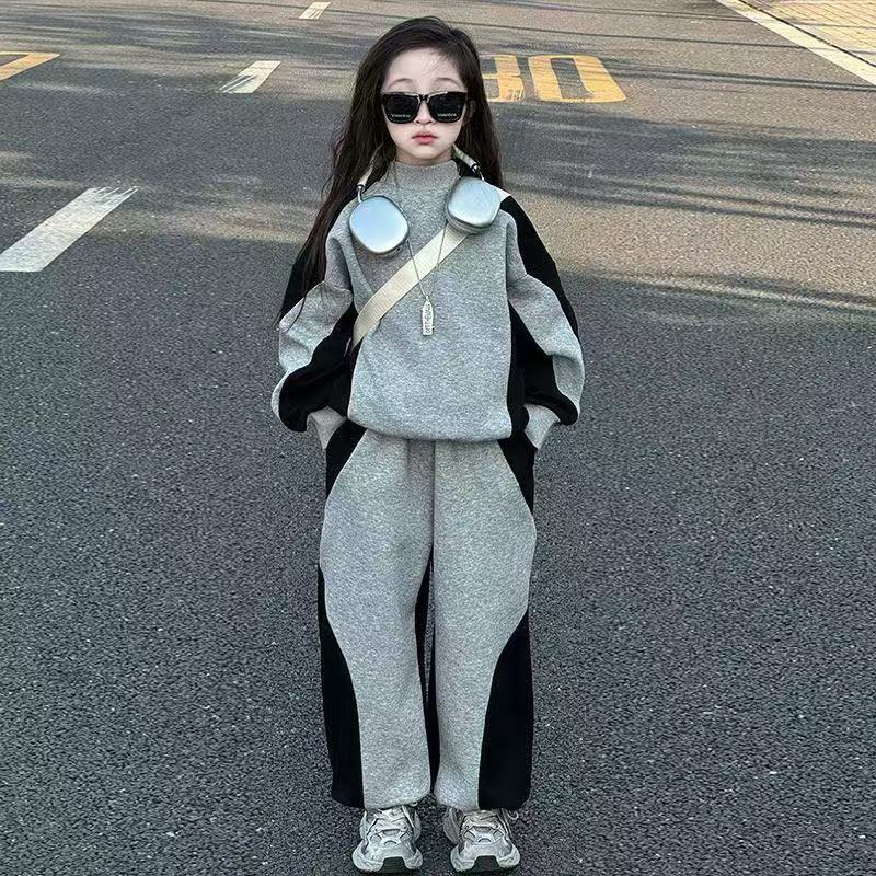Color Matching Children And Teens Two-piece Suit Girls Casual Track Sweatpants Fashion