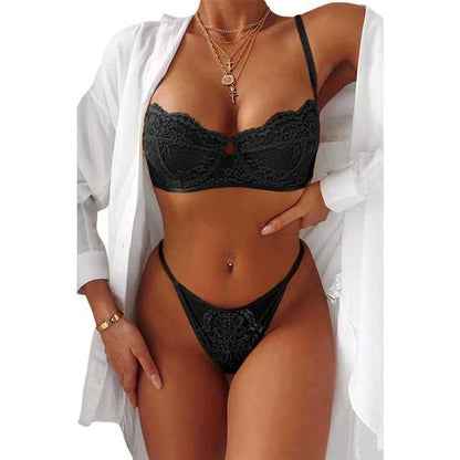 Fashion Ladies Hollow Mesh Wireless Bra Set