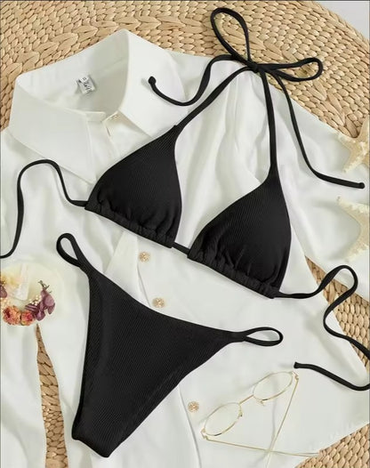 Factory Wholesale Women's Sexy Small Rib Bikini Tie Bikini Set Two Piece Swimsuit Beach Wear