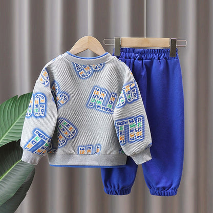 Children And Teens Long Sleeves Fake Two-piece Sportswear Two-piece Suit