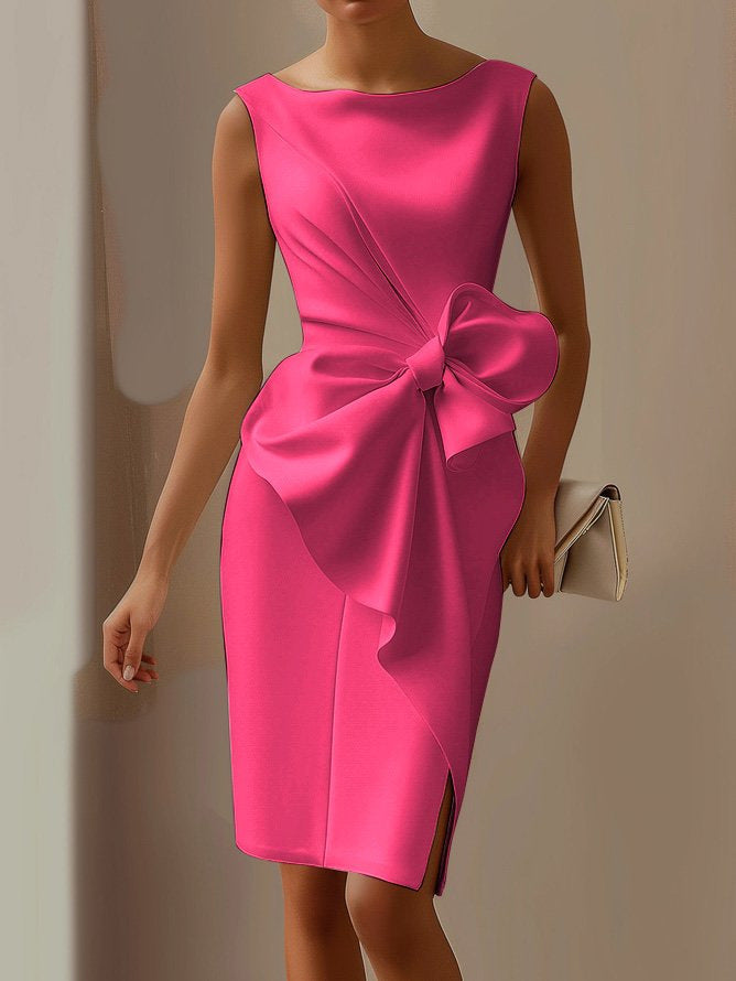 Fashion Bowknot Dress Solid Color Elegant Slim