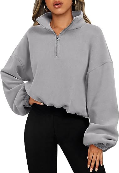 Loose Sport Pullover Hoodie Women Winter Solid Color Zipper