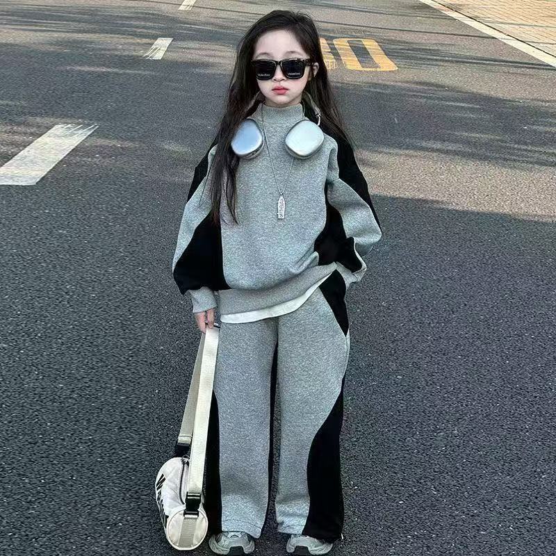 Color Matching Children And Teens Two-piece Suit Girls Casual Track Sweatpants Fashion