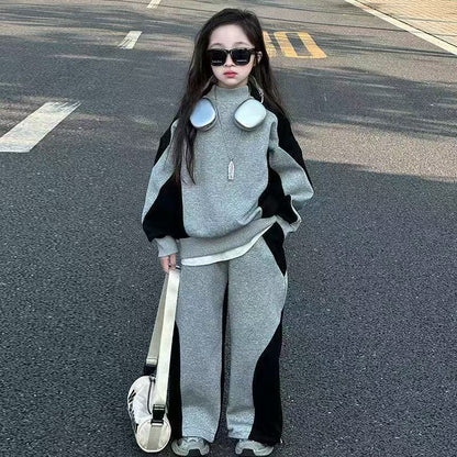 Color Matching Children And Teens Two-piece Suit Girls Casual Track Sweatpants Fashion