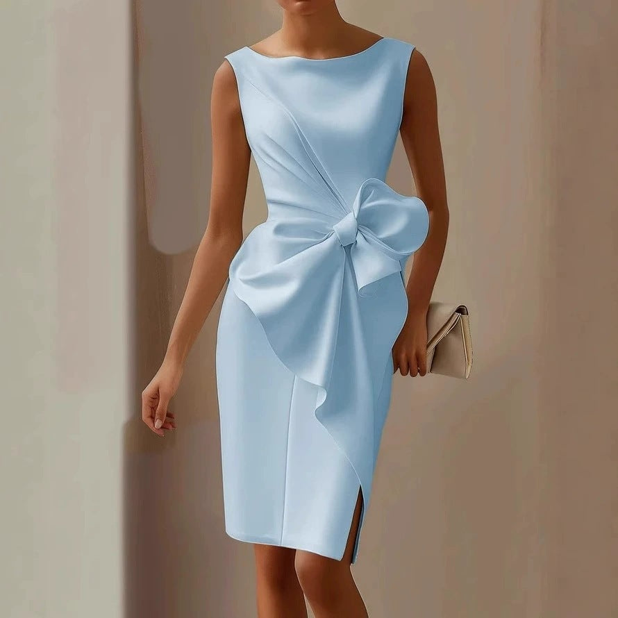 Fashion Bowknot Dress Solid Color Elegant Slim