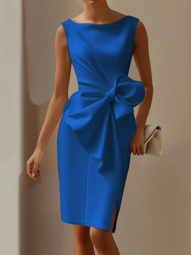 Fashion Bowknot Dress Solid Color Elegant Slim