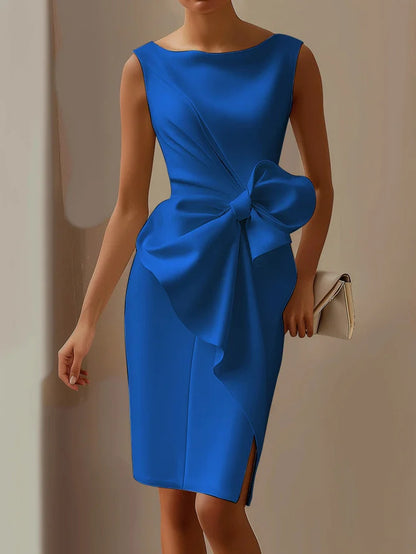 Fashion Bowknot Dress Solid Color Elegant Slim