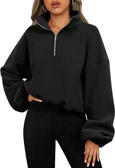 Loose Sport Pullover Hoodie Women Winter Solid Color Zipper
