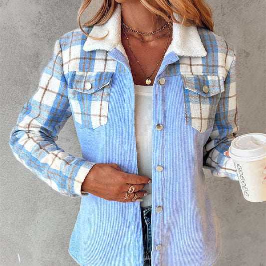Women's Fashion Color Contrast Corduroy Jacket