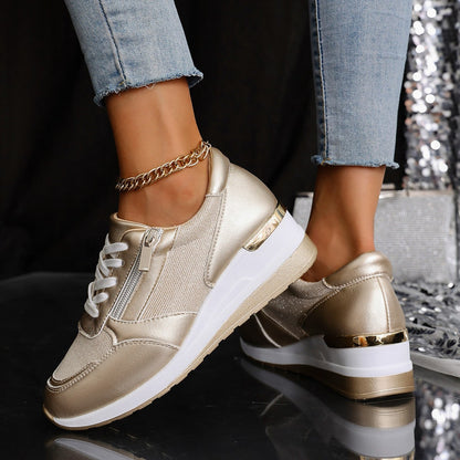 Women's Lace-up Casual Shoes Fashion Side Zipper