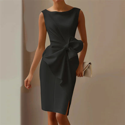 Fashion Bowknot Dress Solid Color Elegant Slim