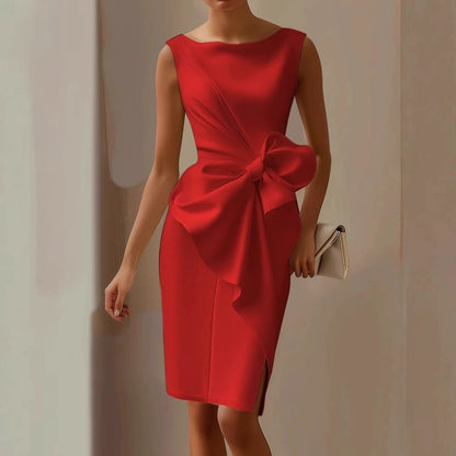 Fashion Bowknot Dress Solid Color Elegant Slim