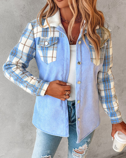 Women's Fashion Color Contrast Corduroy Jacket