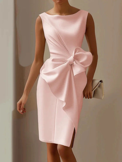 Fashion Bowknot Dress Solid Color Elegant Slim