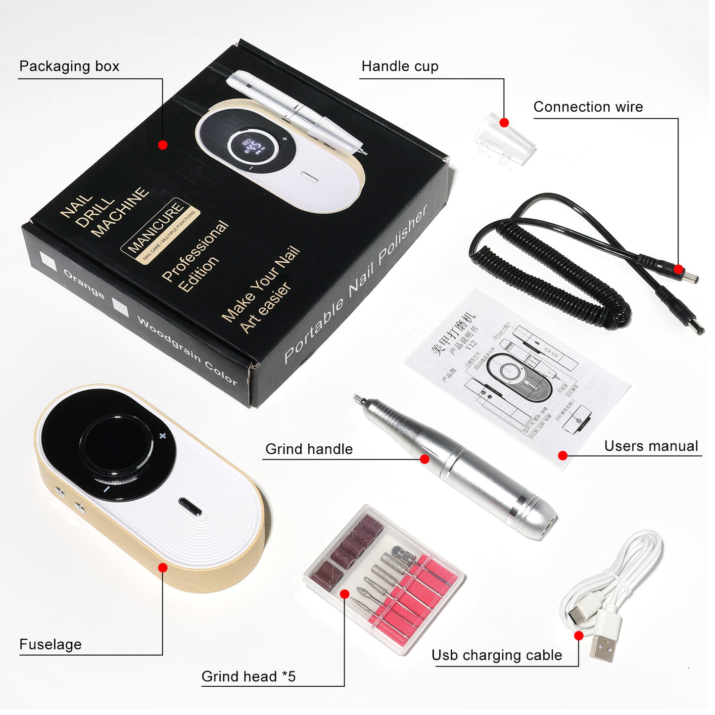 Nail Drill Machine - 4500RPM Nail Drills For Acrylic Nails Professional With 6 Drill Bits For Electric Nail File Manicure Pedicure Home Use