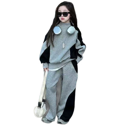 Color Matching Children And Teens Two-piece Suit Girls Casual Track Sweatpants Fashion