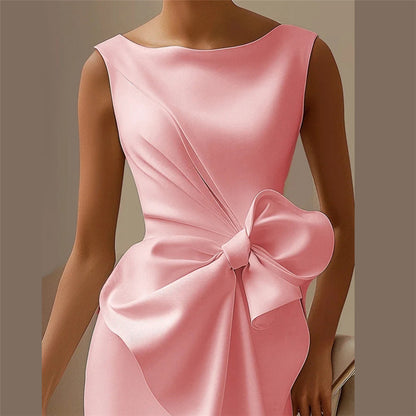 Fashion Bowknot Dress Solid Color Elegant Slim